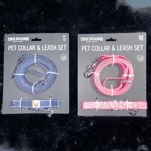 True Religion Pet Collar & Leash Set - Blue and Pink